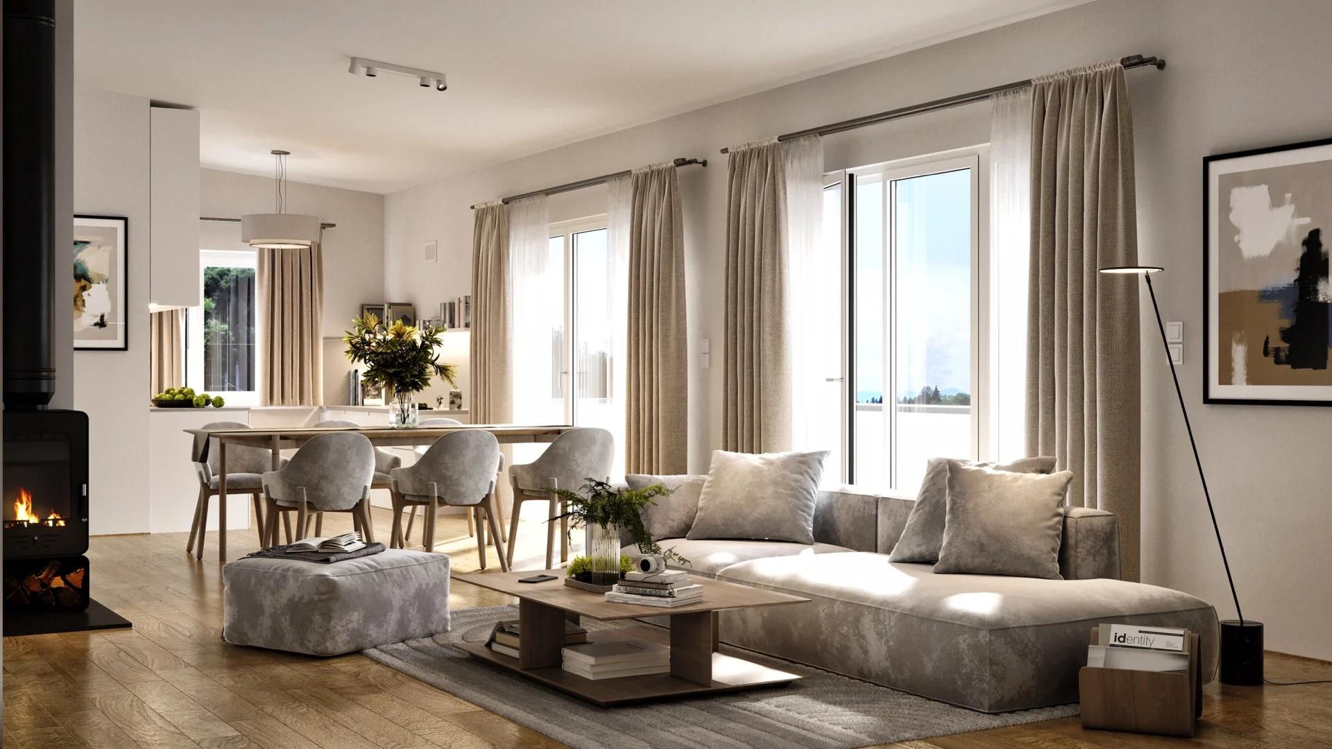 Wohnzimmer Beispiel Am Bachl in Hallwang - Mehrfamilienhaus mit Dachterrassen und große Garten