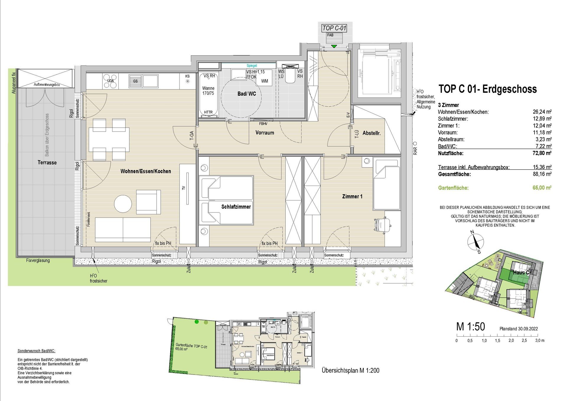 Optimale Raumaufteilung; WC kann abgetrennt werden